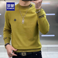 羅蒙（ROMON）歐貨男士新款冬季百搭休閑長袖半高領針織衫修身圓領毛衣打底衫潮 黃色 M 建議90-110斤
