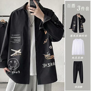 趣米樂(lè )美式復古外套男寬松套裝春秋季韓版潮流休閑薄款長(cháng)袖夾克衣服男裝 黑色外套+白色長(cháng)袖+黑色褲子 XL 【建議120-140斤】
