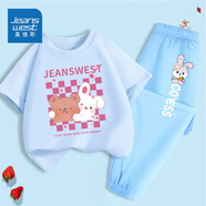 真維斯女童夏裝套裝2025新款中大兒童夏季薄款上衣小女孩兩件套潮 【套裝】兔姐妹/藍色+藍色 110