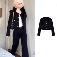 西兒初秋小香風外套女春秋季新款年小個子西裝上衣夾克韓系 黑色開衫外套M【100-115斤】