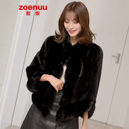 哲奴（zoenuu）水貂皮大衣女短款整貂皮草外套小母貂毛2023新款時尚立領(lǐng)韓版裘皮 黑色 L 95-105斤