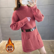 加絨/加絨韓版寬松外穿中長(zhǎng)款毛衣女收腰顯瘦秋冬打底毛衣潮 磚紅色加絨加厚 【送腰帶】 XL 建議115-125斤