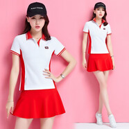 布倫茨諾夏季羽毛球服套裝女網(wǎng)球服運動套裝裙新款短袖褲裙休閑棒球裙球衣 ZM7538白配紅 女XL/110-120斤