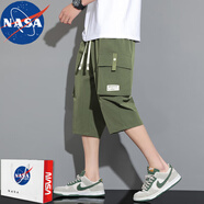 NASA RHUDE夏季休閑短褲男寬松冰絲運(yùn)動(dòng)短褲男工裝短褲潮牌男生七分褲沙灘褲 2401牛油果綠 XL (建議體重130-150斤)