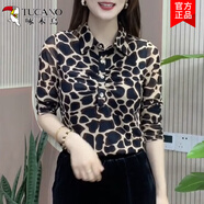 啄木鳥帶領(lǐng)t恤女長袖2025春裝新款時尚polo衫媽媽遮肉豹紋上衣外穿小衫 豹紋 XL  建議85-110斤