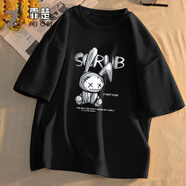 霏楚短袖女夏薄學(xué)生韓版寬松設(shè)計(jì)感小眾氣質(zhì)百搭上衣大碼半袖T恤ins潮 黑搗蛋兔 S 建議80-100斤