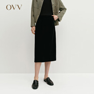 OVV【極夜絲絨】2024秋冬新款女裝日本進(jìn)口面料直筒半身裙 赫本黑 M