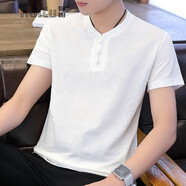 回圖短袖t恤男夏季男裝休閑送禮物服飾5折起復古高端涼感寬松衣服夏裝 短袖9810白色 XL