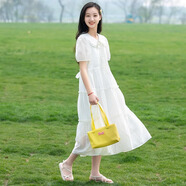 方糖姑娘少女連衣裙仙氣超仙森系初中學(xué)生夏裝大童高中女生夏季白色公主裙 23228LX米白色 L