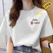 森馬（Semir）純棉短袖t恤女夏季新款百搭寬松設計印花圓領(lǐng)簡(jiǎn)約半袖上衣體恤潮 白色  左胸Ra小兔子 L  110-125斤