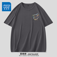 真維斯（JEANSWEST）冰絲網(wǎng)眼短袖t恤男夏季潮牌ins小眾設(shè)計(jì)感印花冰涼透氣五分半袖衫 深灰 感受熊_K 2XL 【推薦140-160斤】