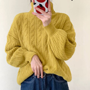品彩厚款針織衫女高領(lǐng)麻花毛衣寬松顯瘦純色套頭氣質(zhì)上衣 P137Z3277