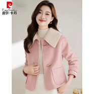 皮爾卡丹（pierre cardin）小香風(fēng)感毛呢外套女春秋款2025新款小個(gè)子牛角扣短款呢子大衣 粉紅色 L (105-115斤)
