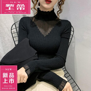 皮爾卡丹（pierre cardin）針織打底衫半高領(lǐng)蕾絲拼接鏤空毛衣女秋冬新款洋氣修身內(nèi)搭女 黑色 XL
