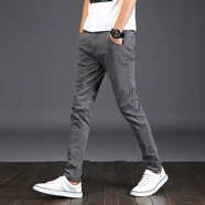 彤惑修身牛仔褲男韓版顯瘦九分褲顯瘦小腳褲彈力緊身褲小窄腳鉛筆褲子 灰色 29(2尺2)