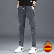 NASA BASE休閑褲男士春秋款松緊腰彈力2024新款爆款直筒牛仔長(cháng)褲子男款冬季 139灰色加絨 31 （110-125斤）