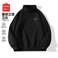 名創(chuàng  )優(yōu)品（MINISO）立領(lǐng)衛衣男春秋季灰色運動(dòng)休閑外套男士重磅半拉鏈夾克寬松上衣服 【330G重磅】黑色(自由意志胸標) 常規 2XL /185 (體重160-180斤)