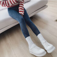 衣拉貝蒂2023網(wǎng)紅同款牛仔芭比褲高腰收腹提臀瑜伽外穿女網(wǎng)紅打底褲 【加絨款】牛仔芭比褲-藍色 M 【95-115斤】