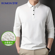 羅蒙含桑蠶絲長(cháng)袖T恤男士POLO上衣冰絲彈力體恤衫打底衫男裝 白色 L 