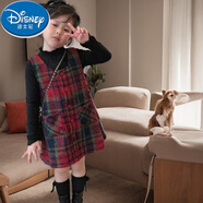 迪士尼（Disney）女童紅色格子毛呢背心裙春秋冬裝兒童小香風(fēng)連衣裙女寶寶洋氣裙子 紅色格子背心裙 90 cm