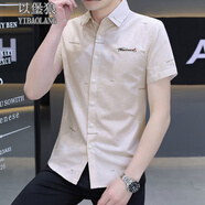 以堡狼（YIBAOLANG）新款短袖襯衫男潮流韓版修身休閑襯衣免燙抗皺夏季半袖夏季薄款 854卡其色 L（105-120斤）