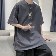 嘉曄（JIAYE）短袖T恤男士夏季日系復古圓領(lǐng)五分袖t恤男半袖體恤休閑打底衫 灰色 L