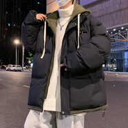箋羅（JIANLUO）棉服男假兩件連帽秋冬季加厚寬松晉江羽棉衣襖絨服面包男情侶外套 黑色 L【100斤-115斤】