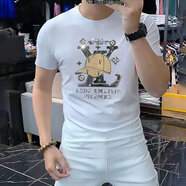 匡都（KRDUGBR）香港潮牌短袖T恤男輕奢夏季男裝燙鉆印花圓領(lǐng)半袖打底衫冰絲免燙 白色A55 XL 【125-140斤】