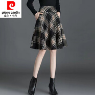 皮爾卡丹（pierre cardin）格子半身裙女毛呢短裙秋季新款高腰顯瘦a字大擺傘裙配毛.衣蓬蓬裙 格子 M 95-105斤