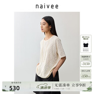 納薇（naivee）商場同款25夏新款松弛感闊版鏤空針織T恤知識分子風(fēng) 米色 S