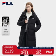 FILA 斐護(hù)科技|斐樂女裝長款羽絨服冬季休閑簡約連帽保暖羽絨外套 正黑色-BK 185/100A/XXXL