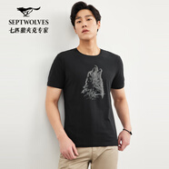七匹狼短袖T恤男夏季男裝時(shí)尚休閑狼頭印花圓領(lǐng)t恤男體恤衫男衣服上衣 001(黑色) 4XL 190/104A