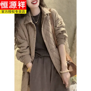 恒源祥棉服女復古純色減齡菱格夾棉服外套女秋冬裝通勒百搭休閑外套女 卡其杏(薄棉) 902 M(100-115斤) 902