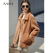 AMII時(shí)尚摩卡棕初剪羊毛皮草外套冬季新款鹿皮絨羊羔毛加厚大衣女 焦糖 160/84A/M