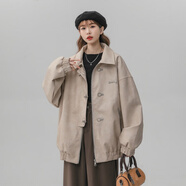 QGF高級感麂皮絨外套女美式復古hiphop歐美夾克春秋設計感小眾棒球服 杏色 M