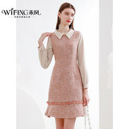 未風(fēng)秋冬連衣裙女2025年新品女裝粗花呢氣質(zhì)高腰顯瘦長(zhǎng)袖裙子 桔色 L
