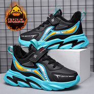 G.DUCKKIDS兒童棉鞋男童運動鞋皮面防水春秋冬季新款男孩加絨加厚中大童 SSM0819黑湖蘭大棉 29碼/18.3cm內(nèi)長