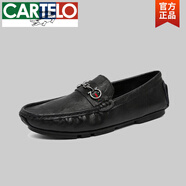卡帝樂(lè)鱷魚（CARTELO）2025年新款真皮高端男鞋英倫皮鞋休閑鞋子韓版秋季透氣男士豆豆鞋 361黑色 41