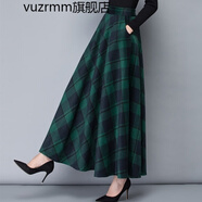 vuzrmm輕奢冬季新款加厚毛呢半身裙女格子長(cháng)裙a字裙高腰大擺長(cháng)裙冬長(cháng)裙 深綠格子 S 腰圍1.8-1.9尺長(cháng)度85厘米