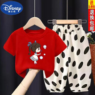 迪士尼（Disney）2023新款女童夏季套裝潮衣純棉短袖T恤波點(diǎn)褲兩件套運(yùn)動衣服 (夏季套裝)紅色泡泡女孩+波點(diǎn)褲 150 建議身高140-150CM