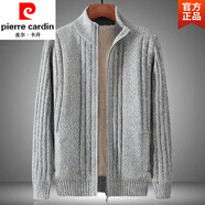 皮爾卡丹（pierre cardin）男裝品牌冬裝新款加絨加厚毛衣男外套開(kāi)衫拉鏈立領(lǐng)寬松保暖純 淺灰 185