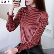 蘇洛尋2025新款打底衫女長(zhǎng)袖新款金絲絨小衫秋冬t恤保暖上衣 焦糖色（常規(guī)款） 2XL碼適合115-125斤