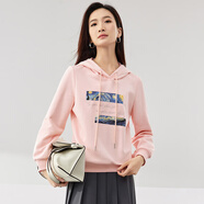 尚都比拉春秋慵懶顯瘦連帽星空字母刺繡印花寬松時(shí)尚衛(wèi)衣女 嫩粉色 S 
