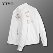 YTYO高檔品牌夾克男士飛行員外套輕奢春秋冬季輕奢棒球服刺繡加棉上衣 皇冠蜜蜂白色-春秋 常規 XL(建議125-140斤)