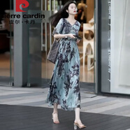 皮爾卡丹雪紡連衣裙夏季薄2025大牌高端女裝新款寬松長(cháng)款短袖氣質(zhì)雪紡裙 花色 L 建議119-130斤