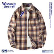WASSUP UOSNE官方潮牌長袖襯衫男女情侶款青少年格紋透氣寬松休閑棉質(zhì)襯衣外套 2333黃色 L（推薦體重110-125斤）