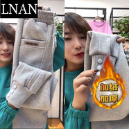 LNAN歐貨休閑衛褲女季新款顯瘦高腰束腳褲子加絨加厚寬松百搭奶奶褲 灰色【加絨加厚】 L【建議100-115斤】