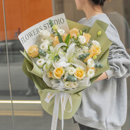 艾斯維娜鮮花速遞向日葵混搭花束生日禮物全國(guó)同城配送 11朵香檳玫瑰+百合混搭花束