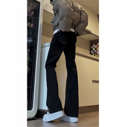 卡圖弛黑色微喇牛仔褲男春秋美式高街vibe高腰顯瘦彈力窄版彎刀長(cháng)褲子 黑色 XL