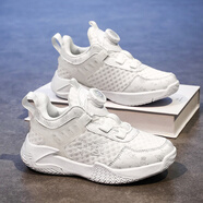 李寧熱童鞋斷碼中大男童鞋透氣耐磨運動(dòng)鞋春新款旋轉紐扣兒童跑步鞋子 0373白色 33碼